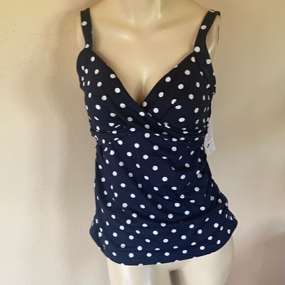 Lands End wrap bodice Tankini underwire navy white polka dot Various sizes - Picture 3 of 12